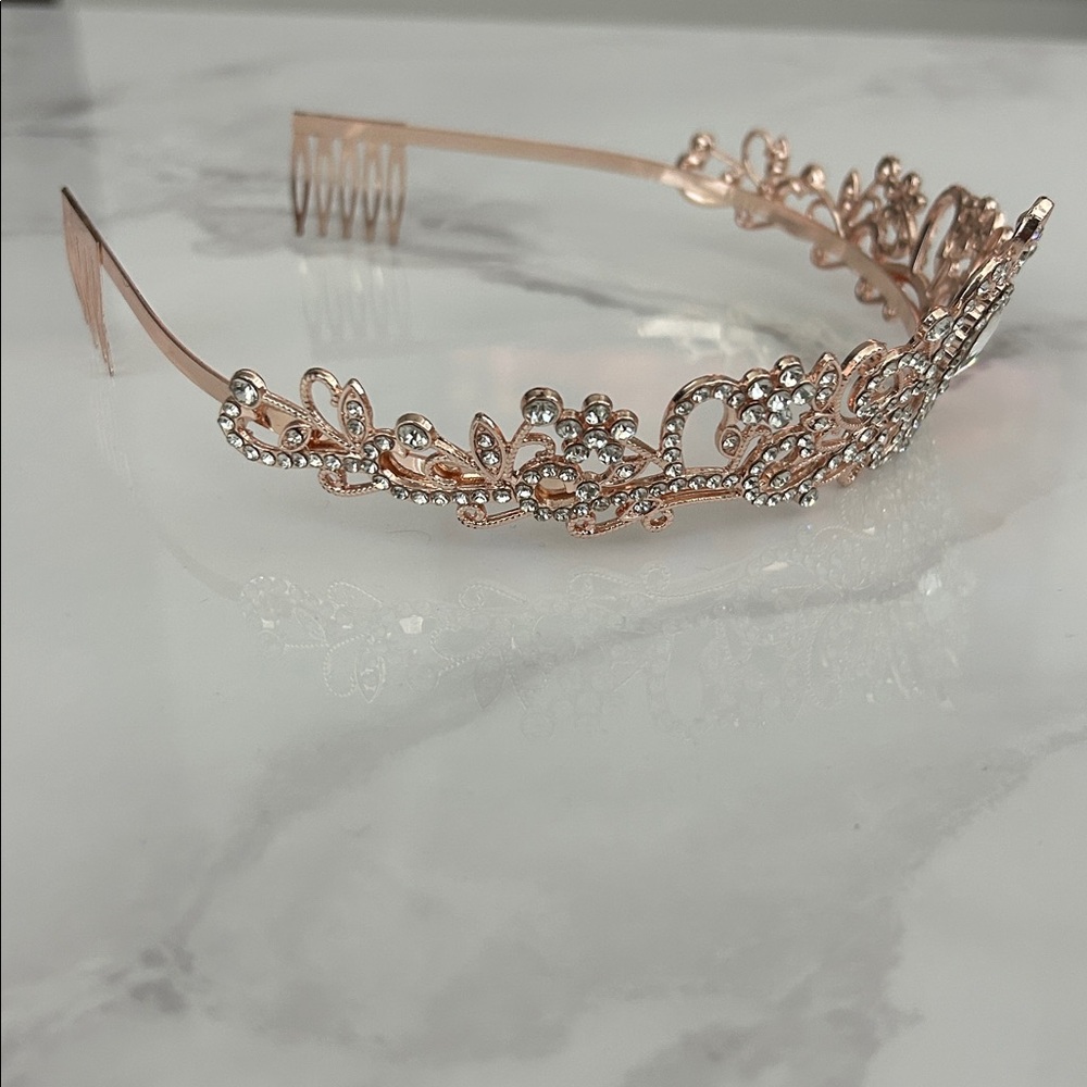 Rose Gold Tiara with Crystals - Picture 4 of 6